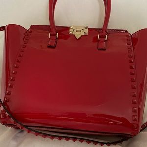 Valentino Rockstud Red Patent Leather Handbag/Tote